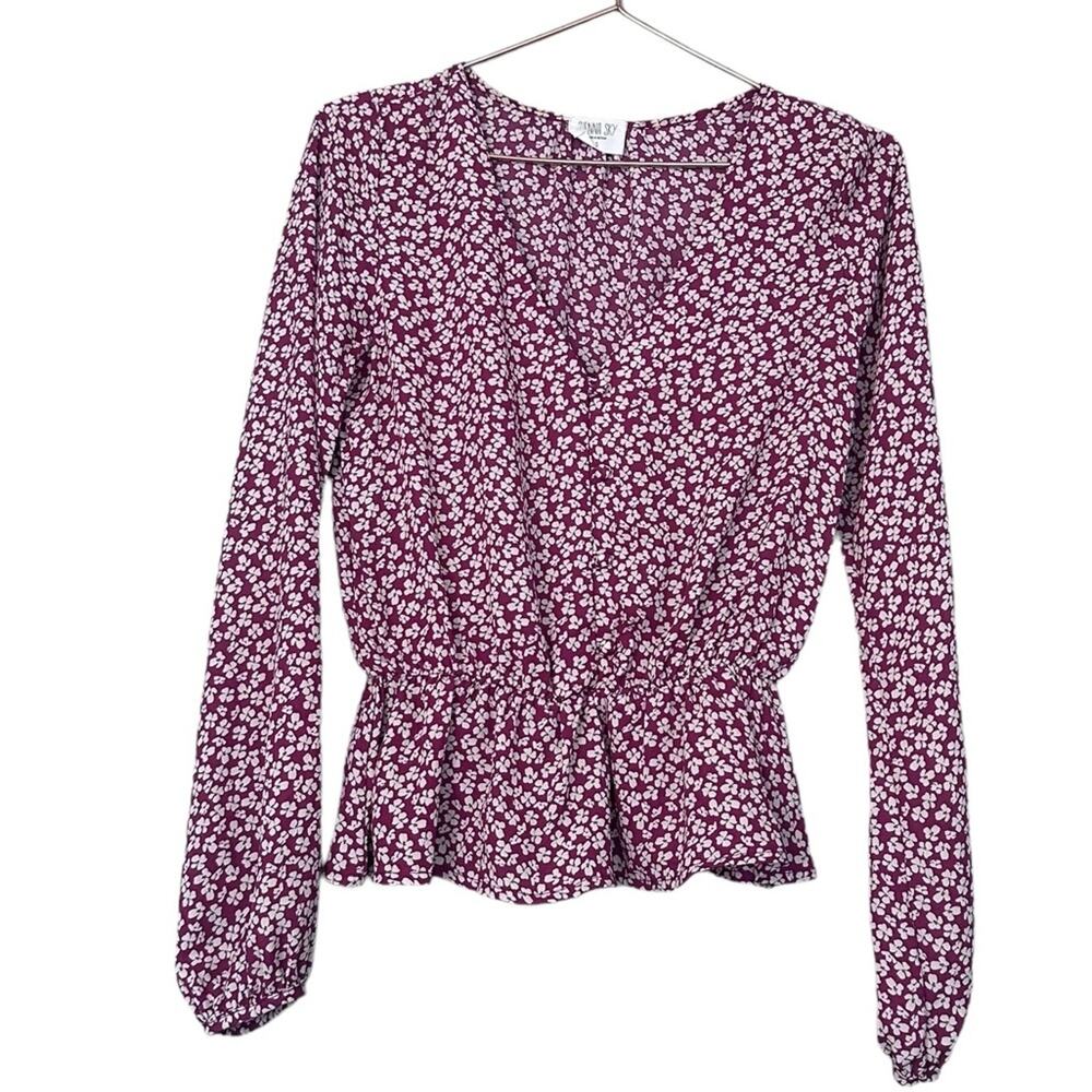 Sierra Sky cinched at waist fabric buttons long sleeve blouse size small